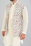 Offwhite Position Embroidery 
Printed Nehru Jacket