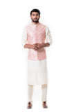 Cream Kurta with Zadi Embroidered Pink Waist Coat