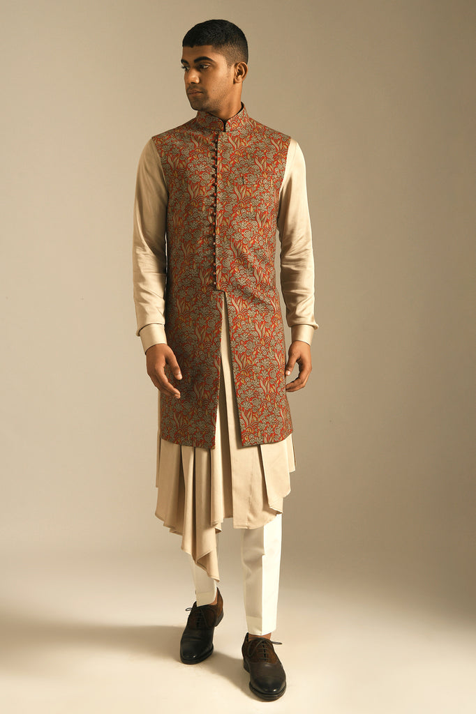 Loop Button Jacket PRINTED LONG JAWAHAR JACKET WITH LOOP BUTTONS – Curato