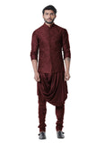 WINE COWL KURTA WITH FULL EMBROIDERED WINE WAIST COAT SET
