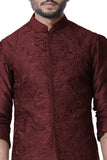WINE COWL KURTA WITH FULL EMBROIDERED WINE WAIST COAT SET