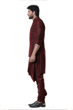 WINE COWL KURTA WITH FULL EMBROIDERED WINE WAIST COAT SET