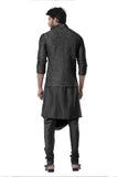 JADE BLACK COWL KURTA WITH FULL EMBROIDERED BLACK WAIST COAT SET