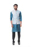 Blue kurta and Black Churidar with Powder Blue Waist Coat Set