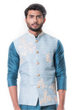 Blue kurta and Black Churidar with Powder Blue Waist Coat Set