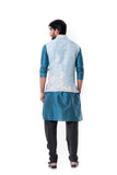 Blue kurta and Black Churidar with Powder Blue Waist Coat Set