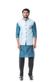 Blue kurta and  Black Churidar with Powder Blue Waist Coat Set