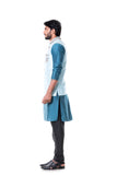 Blue kurta and  Black Churidar with Powder Blue Waist Coat Set