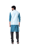 Blue kurta and  Black Churidar with Powder Blue Waist Coat Set