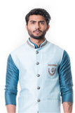 Blue kurta and  Black Churidar with Powder Blue Waist Coat Set