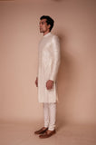 Ivory sherwani with all over embroidered sequin leaf motif