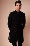 Black sherwani with embroidered mirror motifs