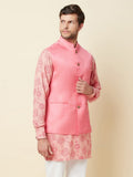 Pink Floral Print Kurta Set with Bundi Jacket