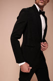 Black shawl lapel tuxedo with embroidered one side diagonal strokes