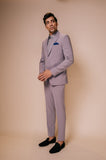 Grey peak shawl lapel suit with embroidered triangle motif on sleeves