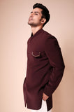 Burgandy bandhgala with embroidered pocket flap and backline