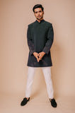 Bottlegreen sherwani with embroidered lines on sleeve