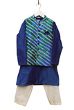 Blue Lehriya Jacket with kurta pyjama Set
