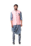 Grey Cowl Kurta with Pink Silk Waist Coat