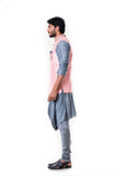 Grey Cowl Kurta with Pink Silk Waist Coat