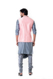 Grey Cowl Kurta with Pink Silk Waist Coat