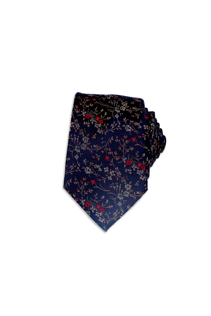 Free Fall Floral Theme Silk Tie, Navy