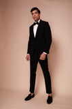 Black shawl lapel tuxedo with embroidered one side diagonal strokes