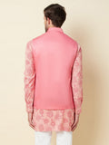 Pink Floral Print Kurta Set with Bundi Jacket