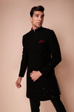 Black sherwani with embroidered mirror motifs