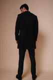 Black bandhgala with embroidered vertical lines