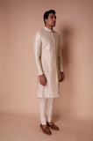 Ivory sherwani with all over embroidered sequin leaf motif