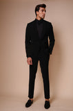 Black shawl lapel tuxedo with gold embroidery on sleeves