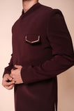 Burgandy bandhgala with embroidered pocket flap and backline