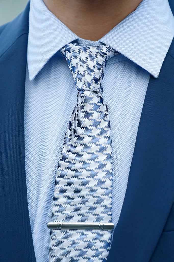 Houndstooth Silk Tie, Blue & White