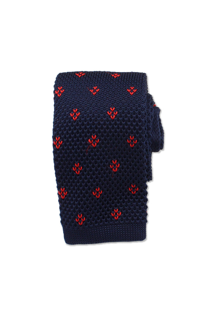 Pattern Knitted Neck Tie, Blue & Red