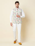 White Floral Print Bundi Jacket
