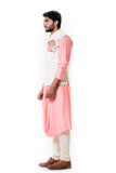 PEACH COWL KURTA WITH OFF WHITE QUILTED WAIST COAT