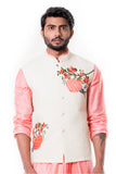 PEACH COWL KURTA WITH OFF WHITE QUILTED WAIST COAT