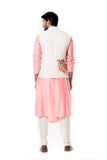 PEACH COWL KURTA WITH OFF WHITE QUILTED WAIST COAT