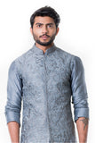 Grey Cowl Kurta with Full Embroidered Grey Waist Coat Set