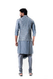 Grey Cowl Kurta with Full Embroidered Grey Waist Coat Set