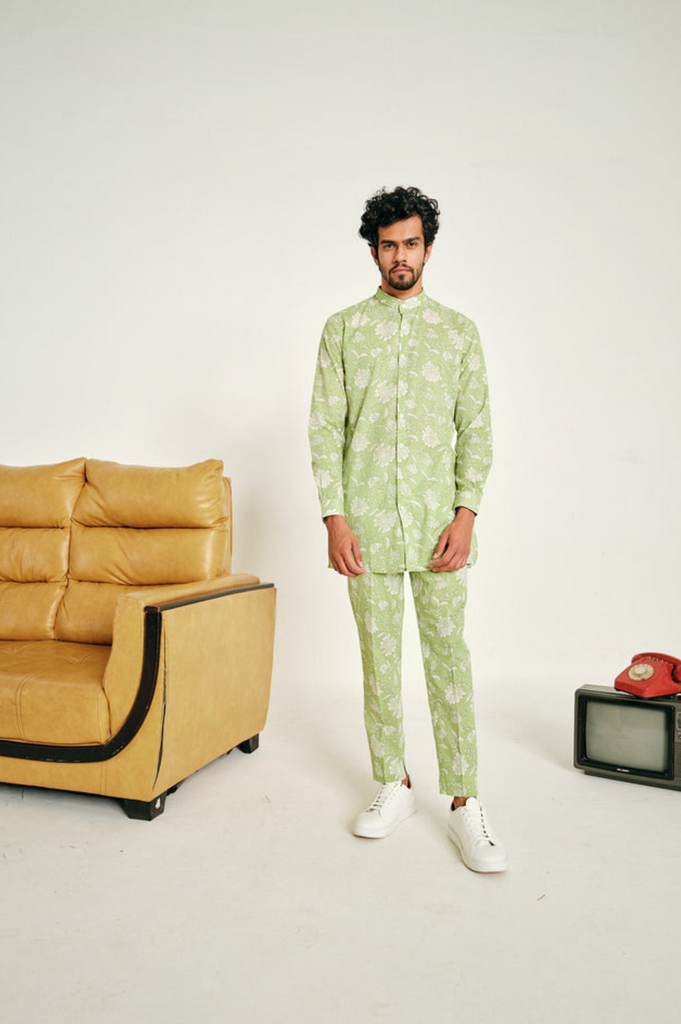 Lime gulshan cotton Kurta Pajama set