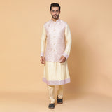 Mirror Kurta with Powder Pink Nehru Jacket and Off White Churidaar