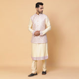 Mirror Kurta with Powder Pink Nehru Jacket and Off White Churidaar