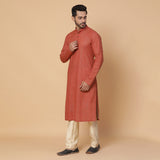 Orange Lurix Kurta with Silk Pants and Nehru Jacket