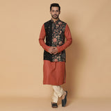 Orange Lurix Kurta with Silk Pants and Nehru Jacket