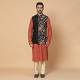 Orange Lurix Kurta with Silk Pants and Nehru Jacket