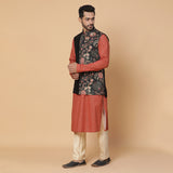 Orange Lurix Kurta with Silk Pants and Nehru Jacket