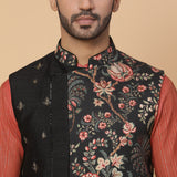 Orange Lurix Kurta with Silk Pants and Nehru Jacket