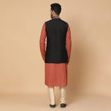 Orange Lurix Kurta with Silk Pants and Nehru Jacket